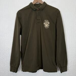 Barbour Heritage Rugby Shirt Olive Green Crest Long Sleeve Polo Men's Medium